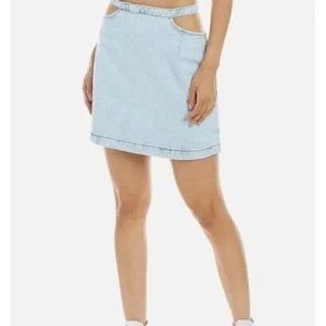 WeWoreWhat Revolve Women's Cut Out Light Blue Denim Mini Skirt Size Large L